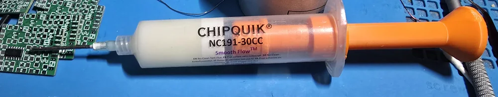 A syringe of flux fitted with a 3D printed plunger.