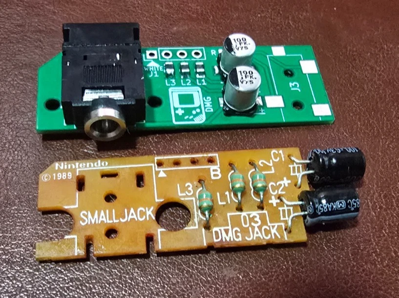 Assembled Base board next to the original Nintendo DMG headphone board for comparison