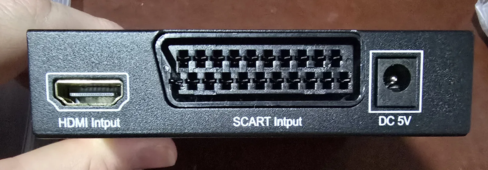 Input side of the converter: SCART input, HDMI input, and 5V DC power jack