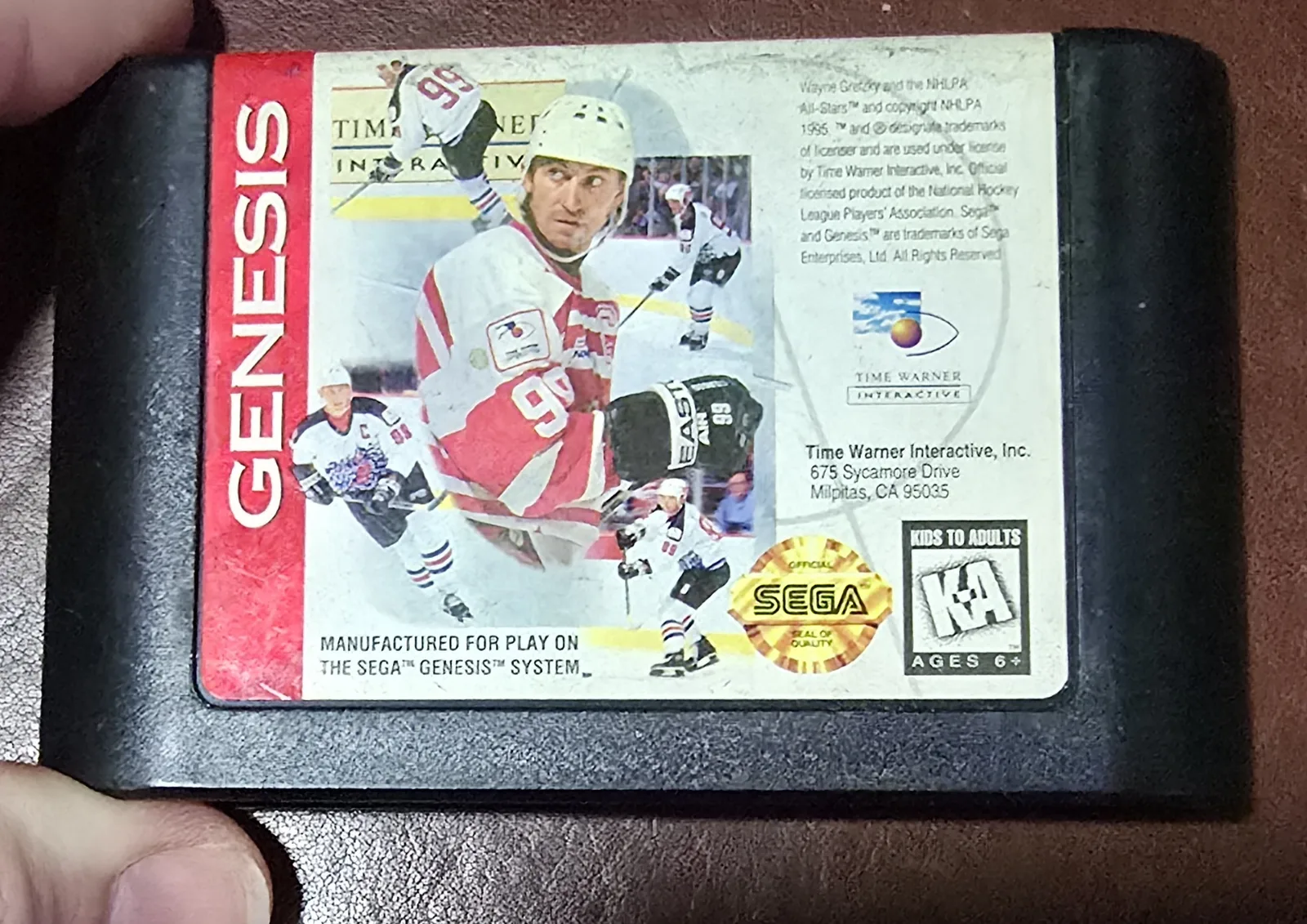 Front label of an authentic Sega Genesis Wayne Gretzky and the NHLPA All-Stars cartridge